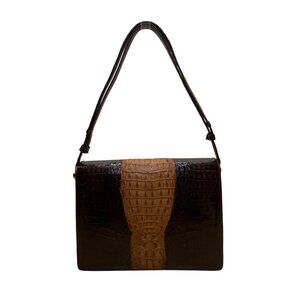 Women’s Brown Two-Tone Genuine Crocodile Leather Adjustable Strap Shoulder Bag